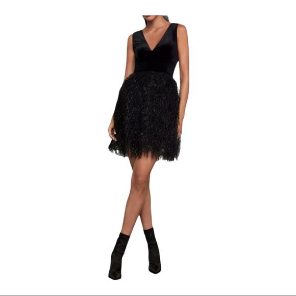 BCBGMaxAzria Dresses & Skirts - BCBG MAXAZRIA BLACK VELVET AND FEATHERS DRESS